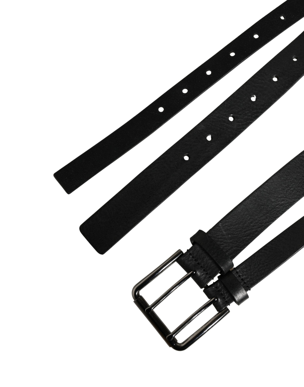 Black Double Strap Leather Silver Buckle Belt