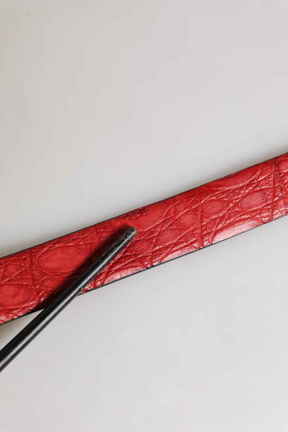 Men Red Exotic Leather Metal Buckle Belt
