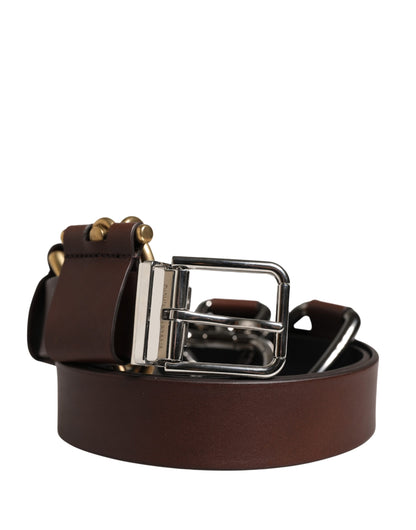 Men Brown Classic Leather Metal Buckle Belt