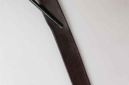 Men Brown Calf Leather Logo Metal Buckle Belt