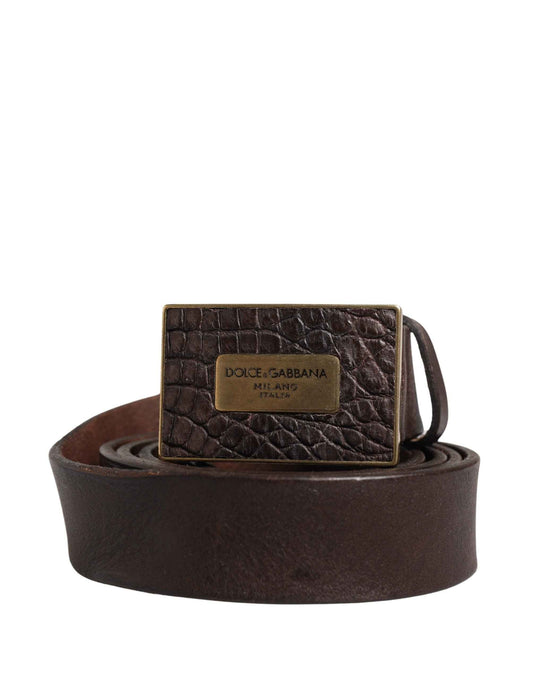 Men Brown Calf Leather Logo Metal Buckle Belt