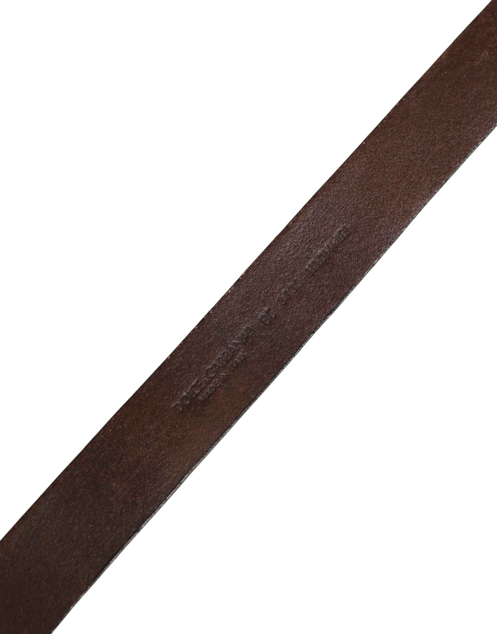 Men Brown Calf Leather Logo Metal Buckle Belt