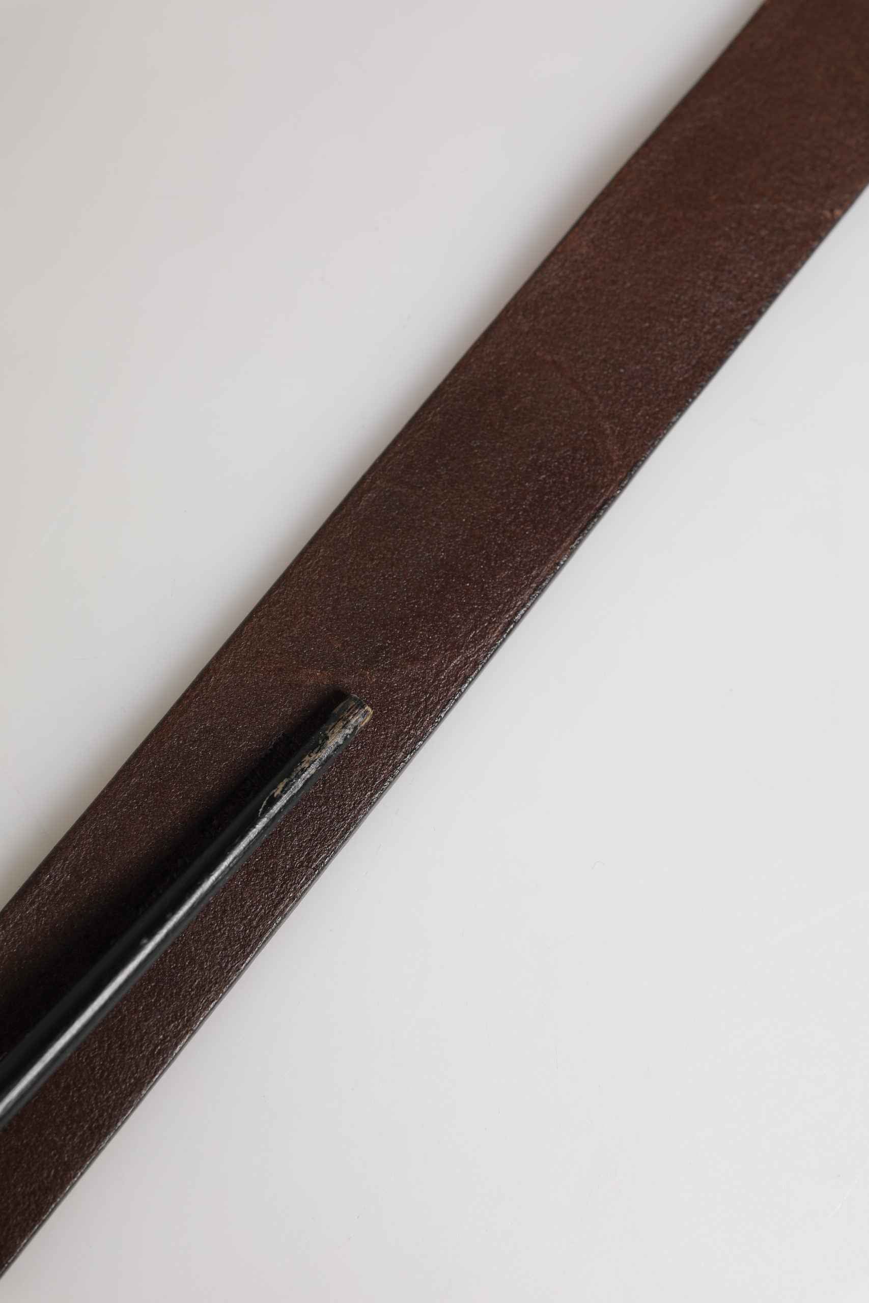 Men Brown Calf Leather Logo Metal Buckle Belt