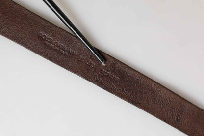 Men Brown Leather Logo Metal Buckle Belt