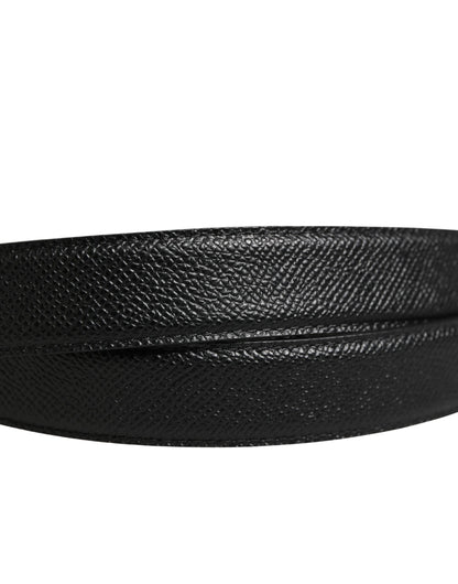 Men Black Calf Leather Logo Metal Buckle Belt