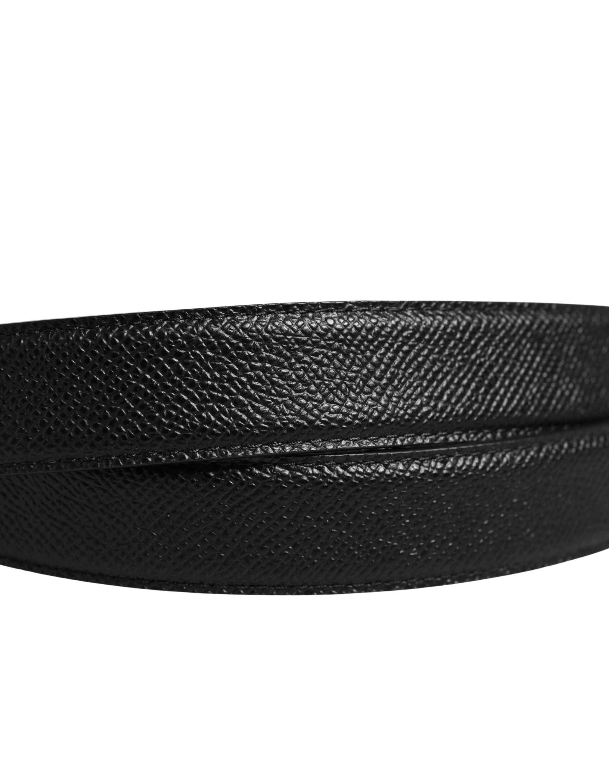 Men Black Calf Leather Logo Metal Buckle Belt