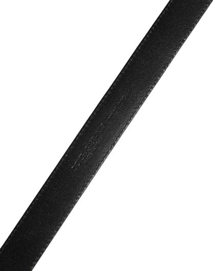 Men Black Calf Leather Logo Metal Buckle Belt