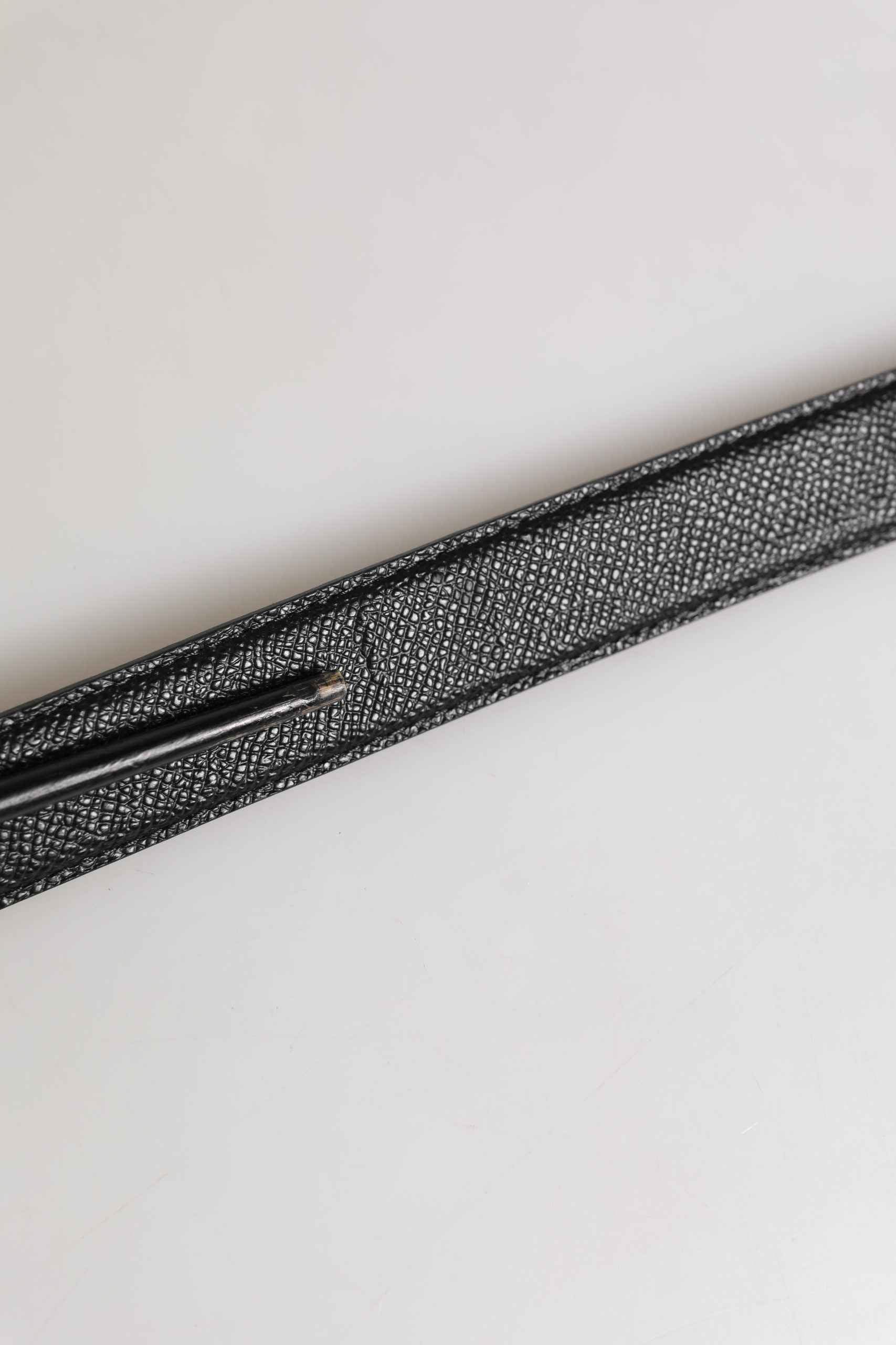 Men Black Calf Leather Logo Metal Buckle Belt