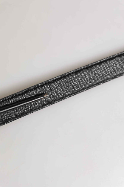 Men Black Calf Leather Logo Metal Buckle Belt