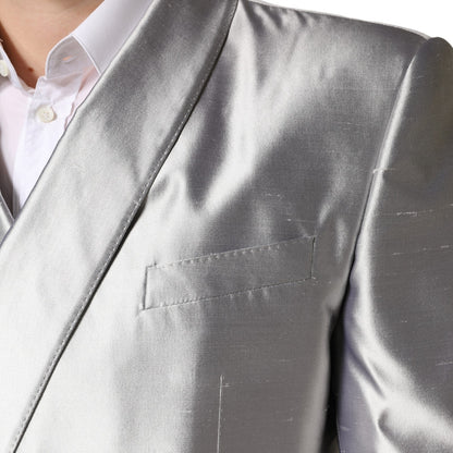 Silver SICILIA Silk Double Breasted Blazer