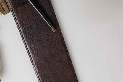 Men Brown Calfskin Leather Metal Buckle Belt