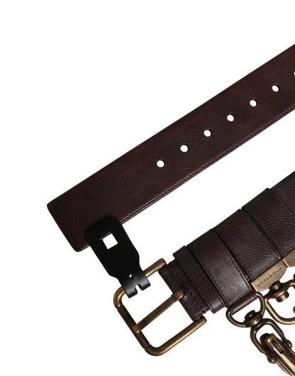 Men Brown Calfskin Leather Metal Buckle Belt