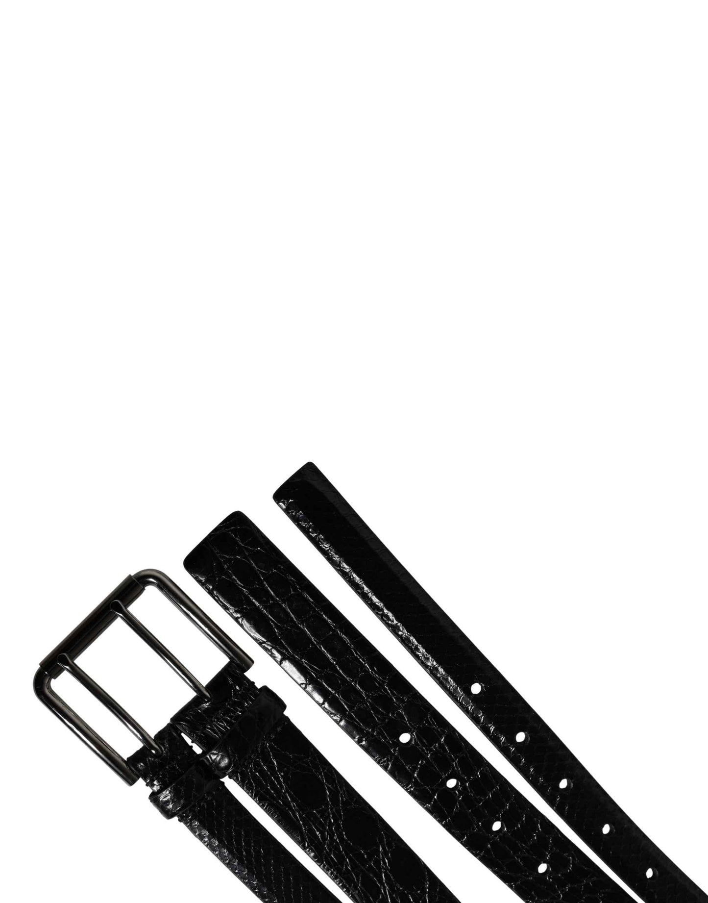 Men Black Exotic Leather Double Strap Belt