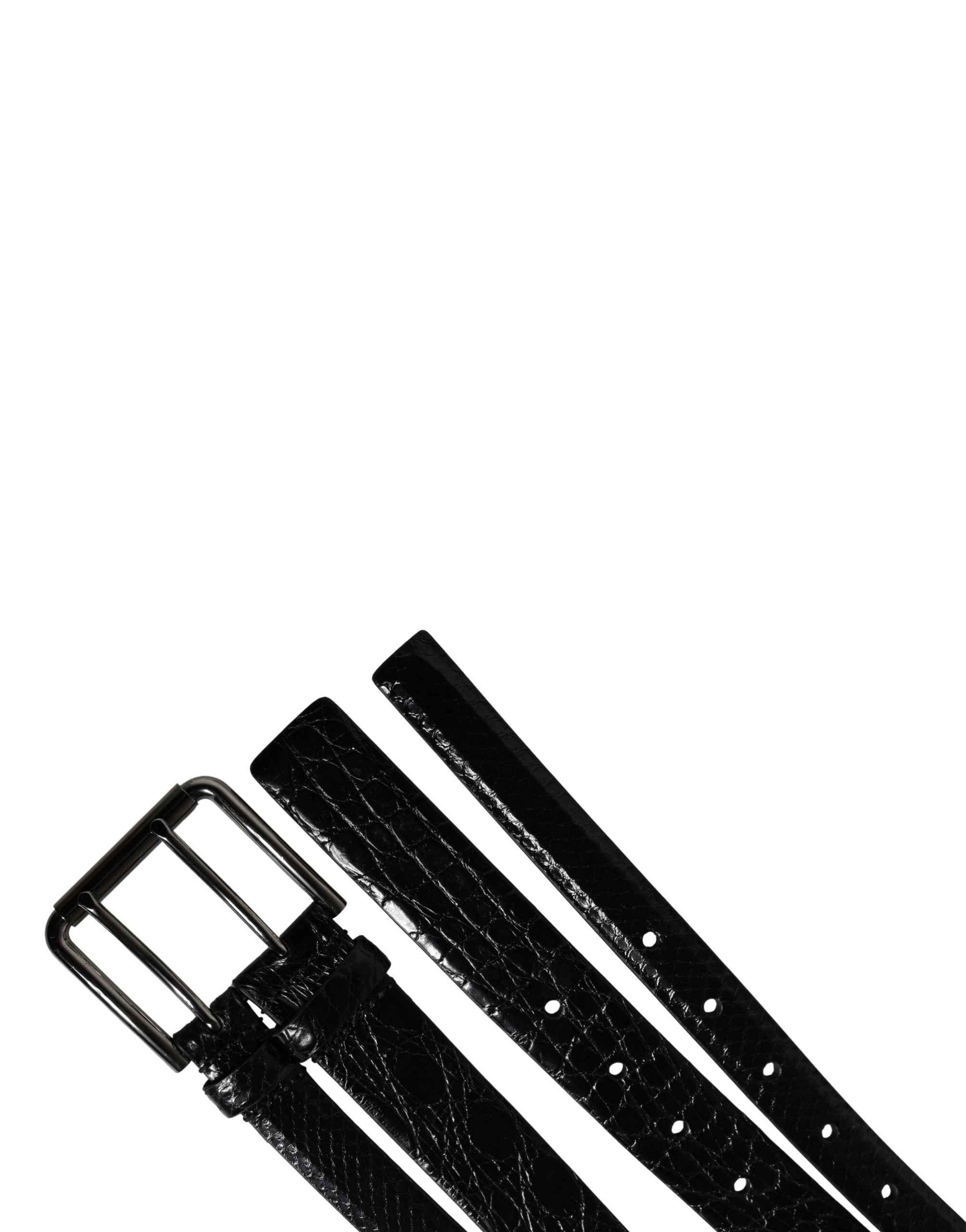 Men Black Exotic Leather Double Strap Belt