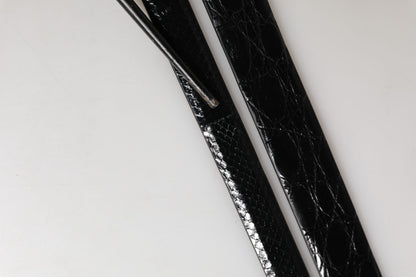 Men Black Exotic Leather Double Strap Belt