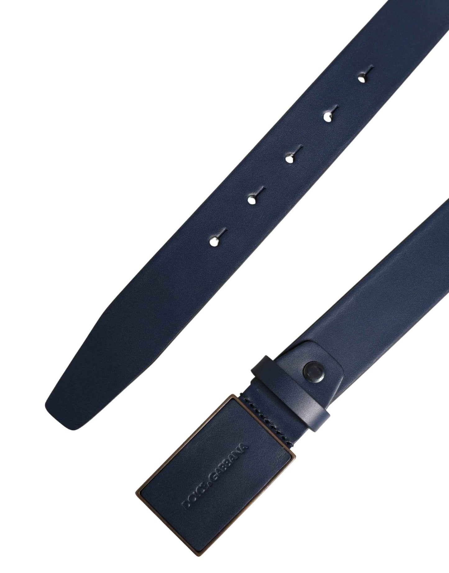 Blue Calf Leather Logo Metal Buckle Belt