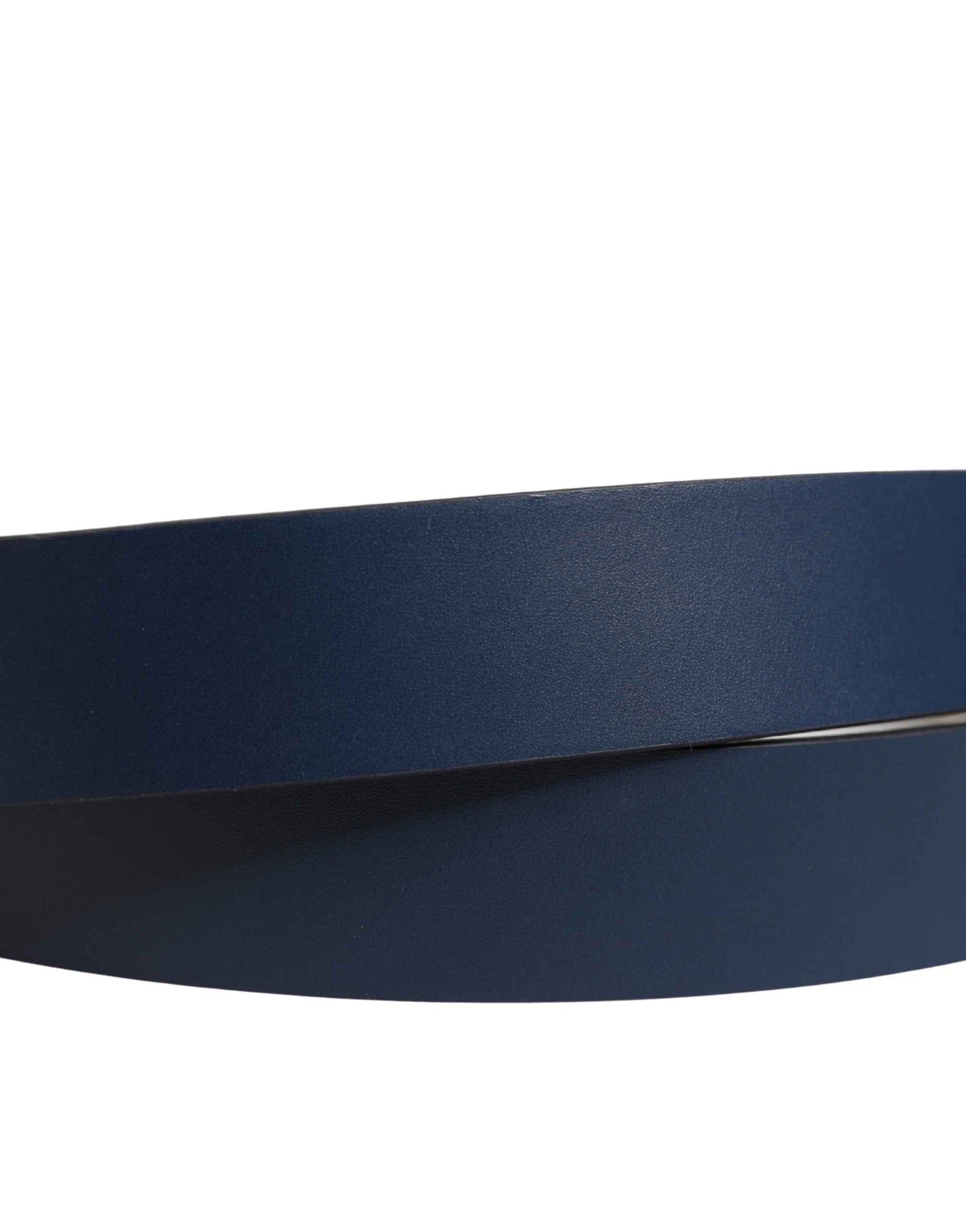 Blue Calfskin Leather Logo Metal Buckle Belt