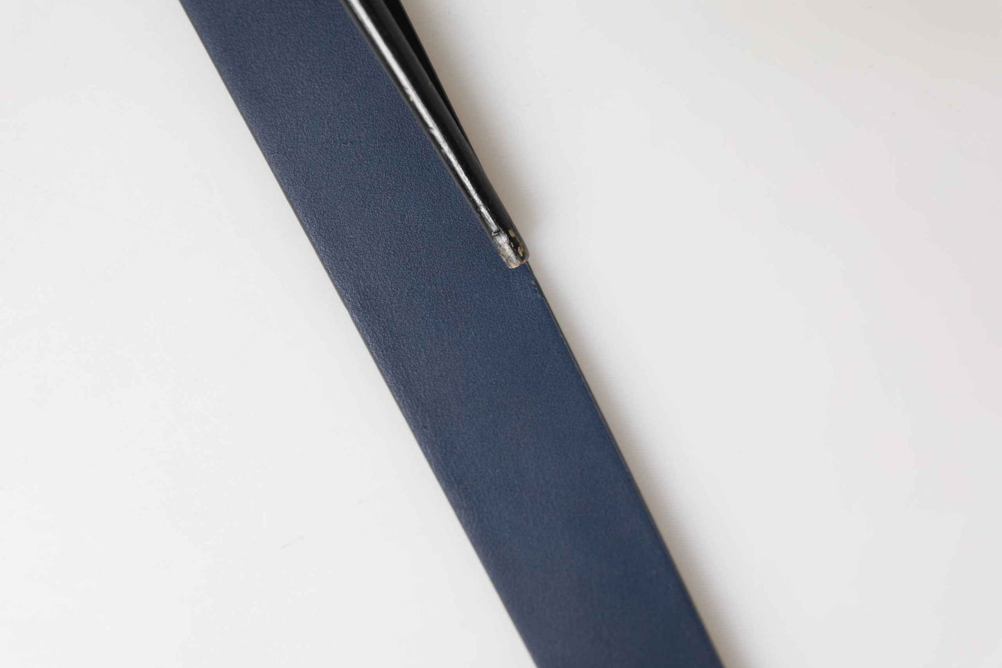 Blue Calfskin Leather Logo Metal Buckle Belt