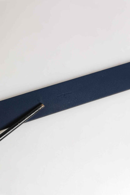 Men Blue Calf Leather Logo Metal Buckle Belt