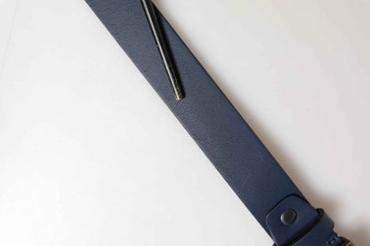Men Blue Calf Leather Logo Metal Buckle Belt