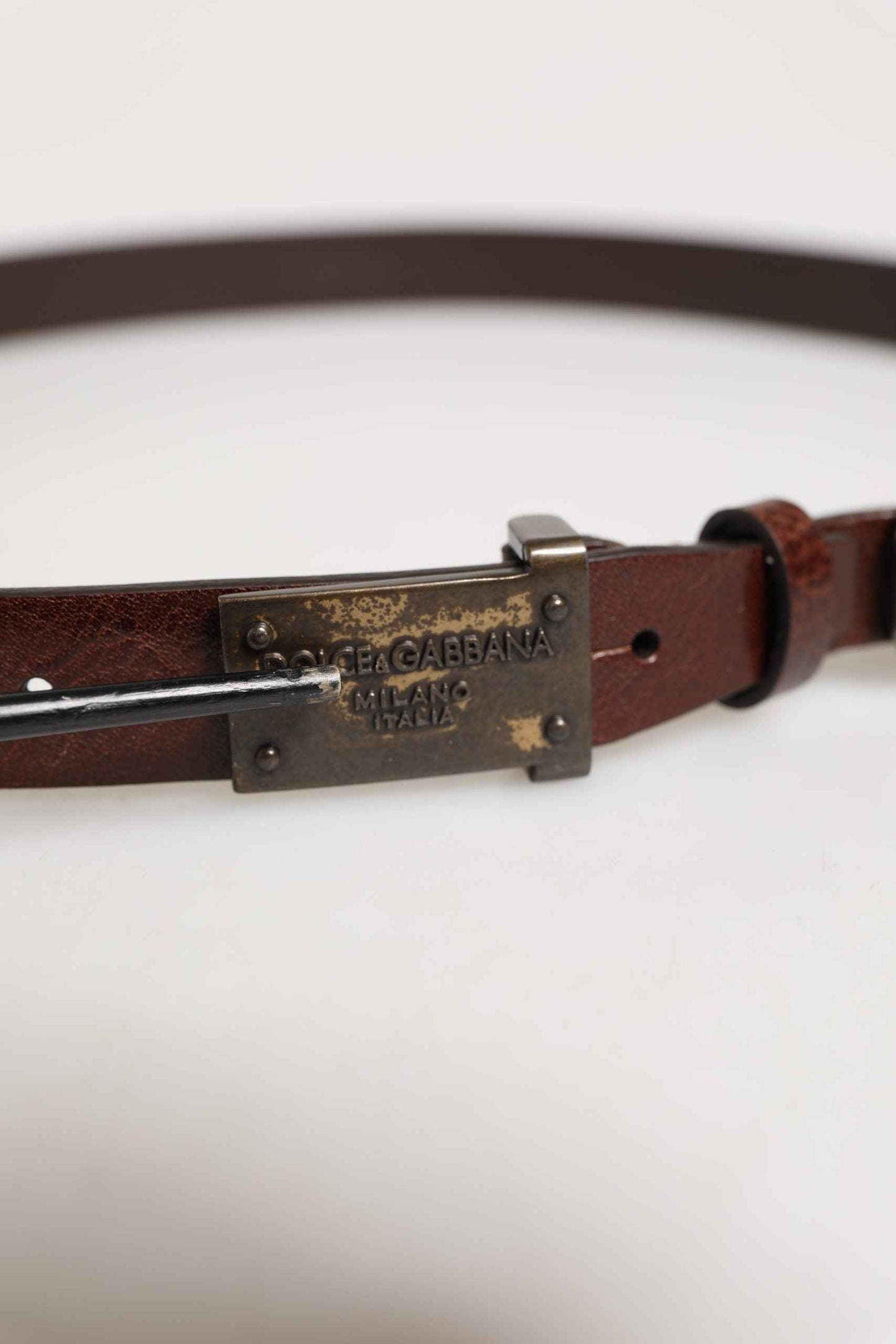 Men Brown Classic Leather Logo Buckle Belt