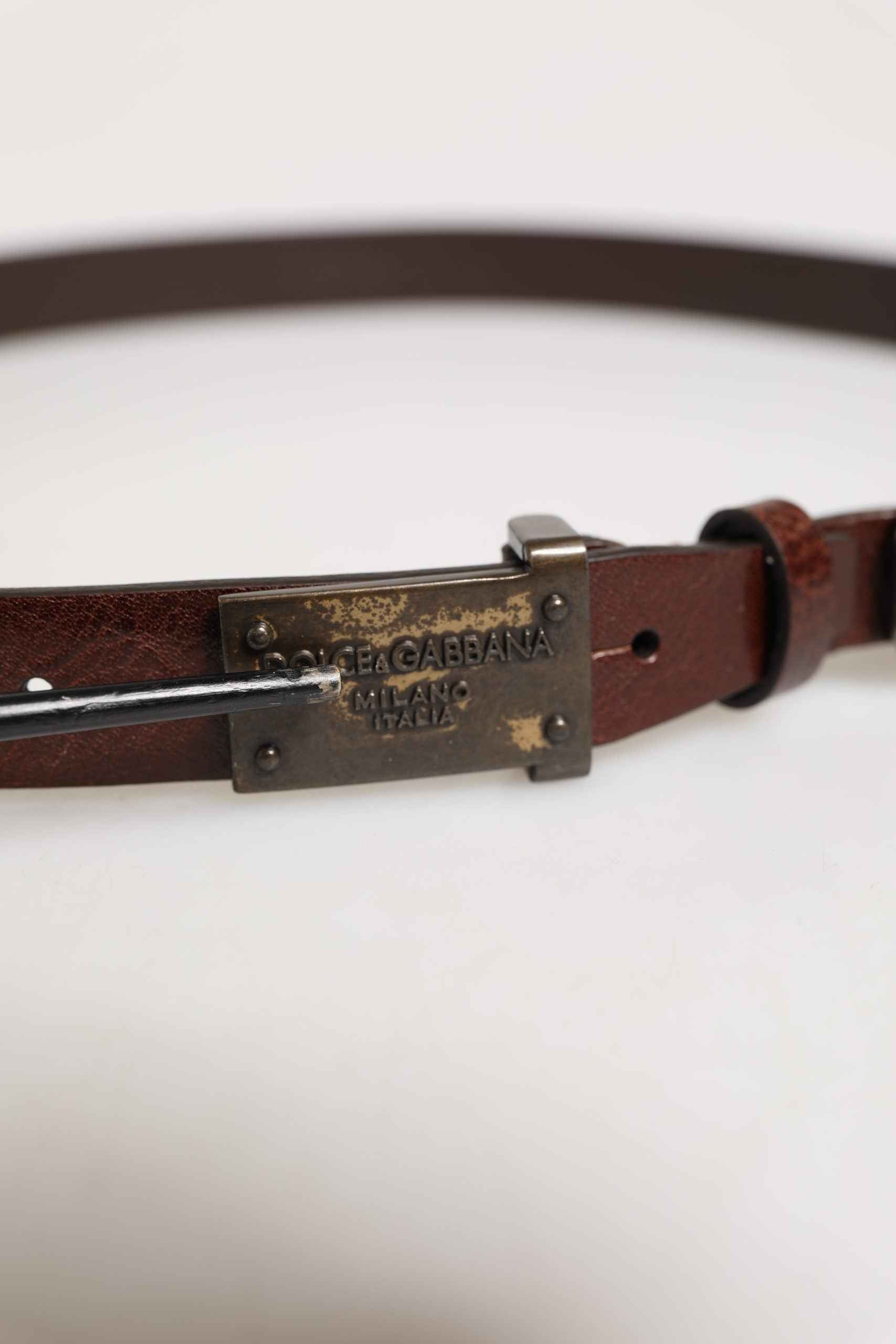 Men Brown Classic Leather Logo Buckle Belt