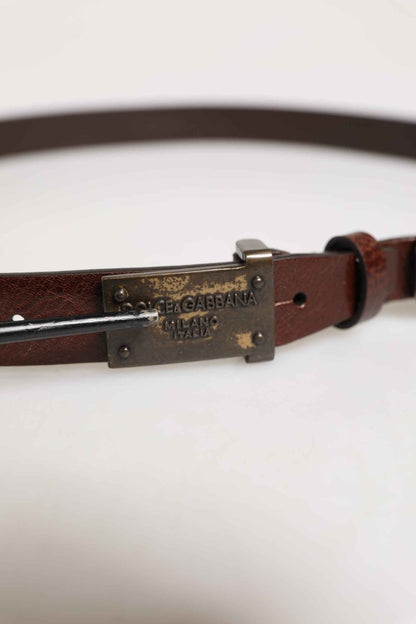 Men Brown Classic Leather Logo Buckle Belt