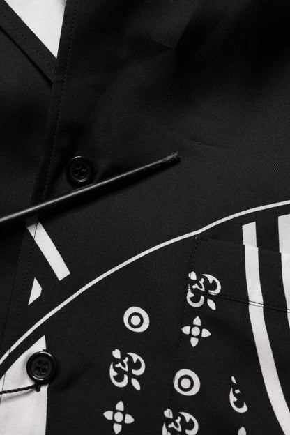 Black Silk Logo Print Short Sleeves Shirt