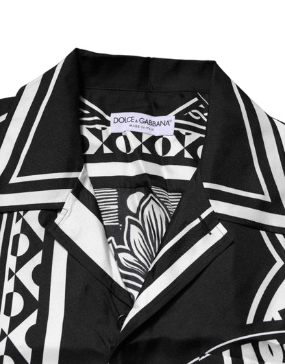 Black Silk Logo Print Short Sleeves Shirt