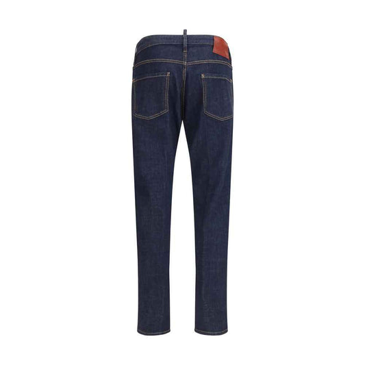 Blue Cotton Straight-Leg Jeans