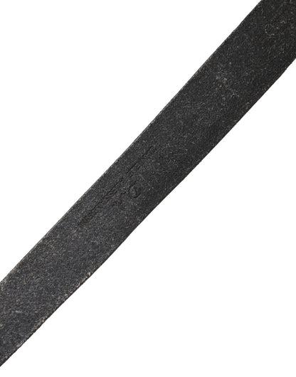 Men Black Leather Metal Buckle Belt