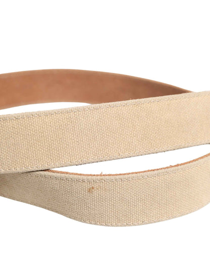 Men Beige Canvas Silver Metal Buckle Cintura Belt