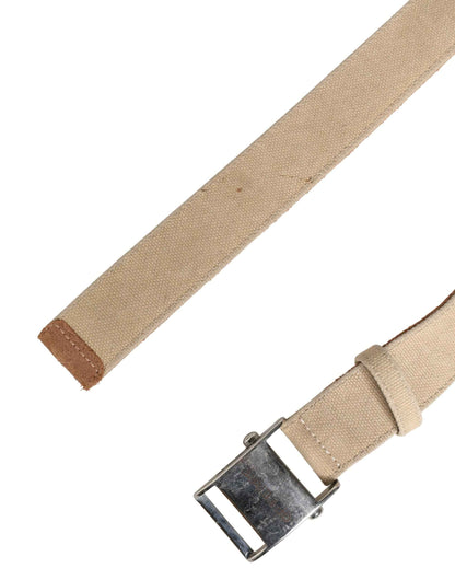 Men Beige Canvas Silver Metal Buckle Cintura Belt