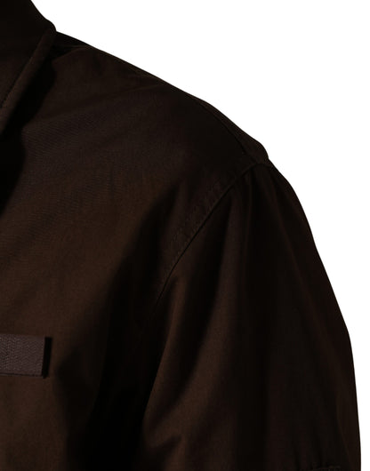 Brown Cotton Stretch Full Zip Bomber Jacket