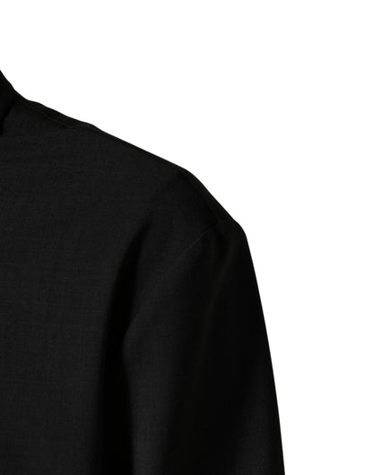 Black Wool Logo Full Zip Men Bomber Jacket