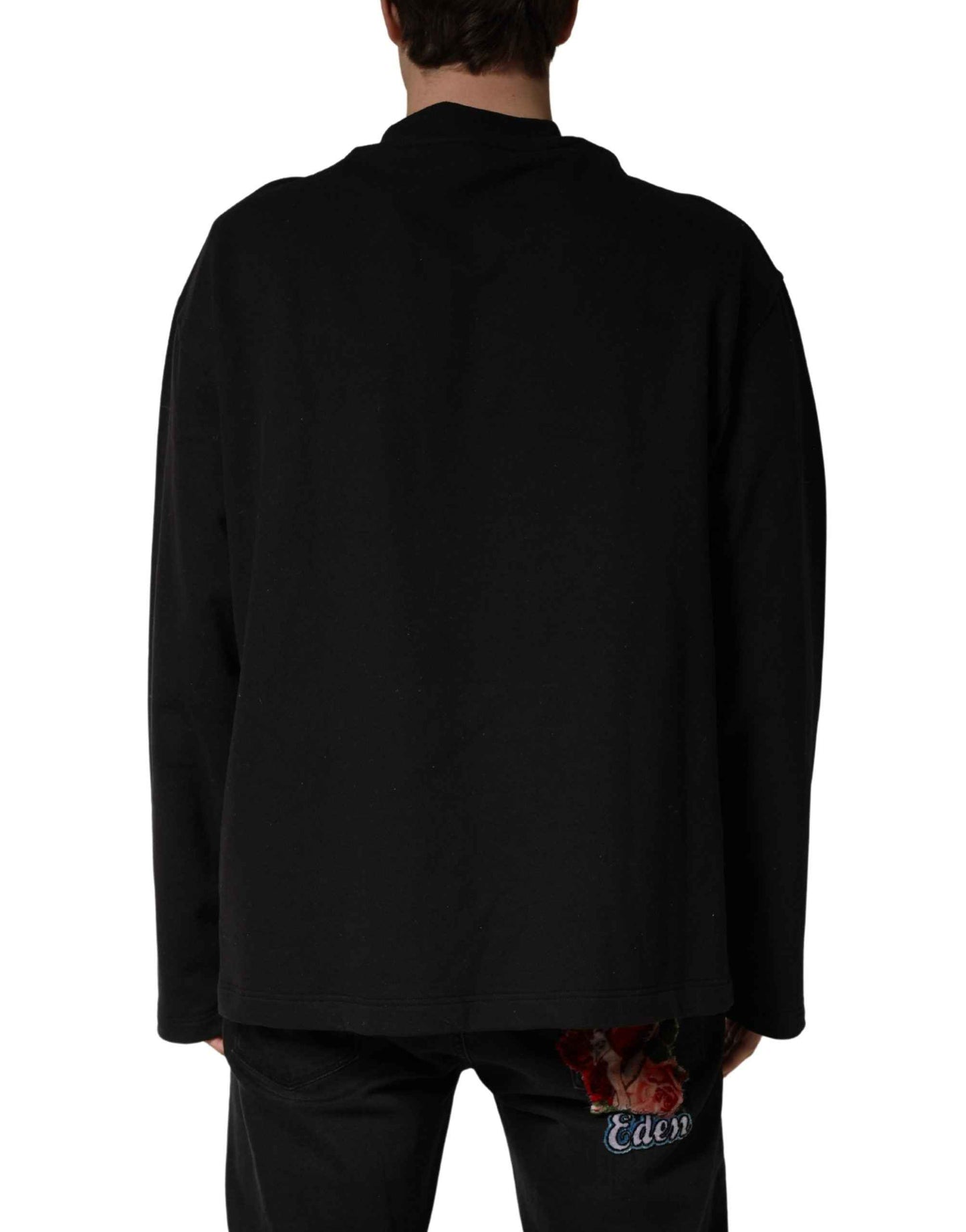 Black Cotton Crew Neck Sweatshirt  Sweater