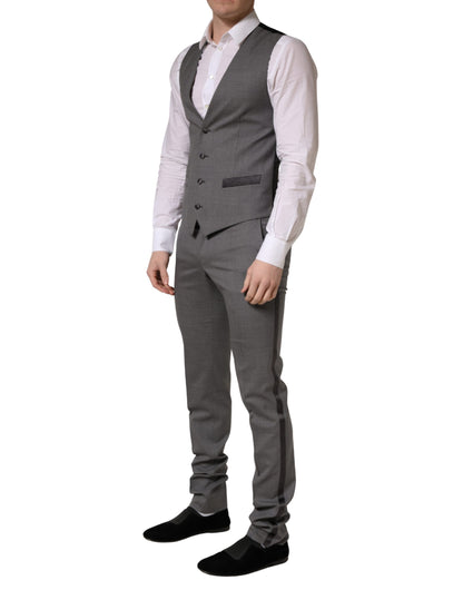 Gray Wool Single Breasted 1 Button 3PC Suit