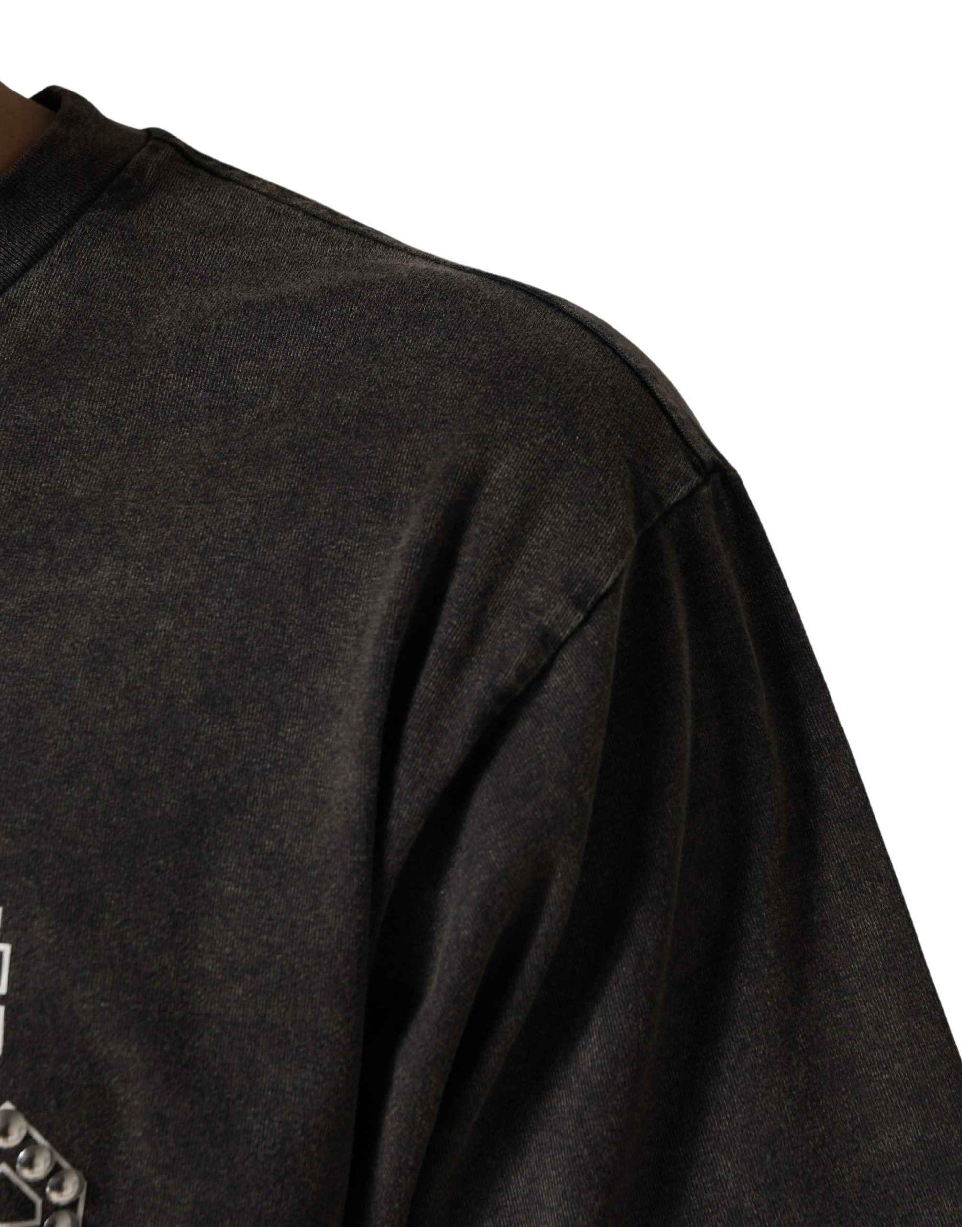 Gray Logo Embellished Men Crew Neck T-shirt