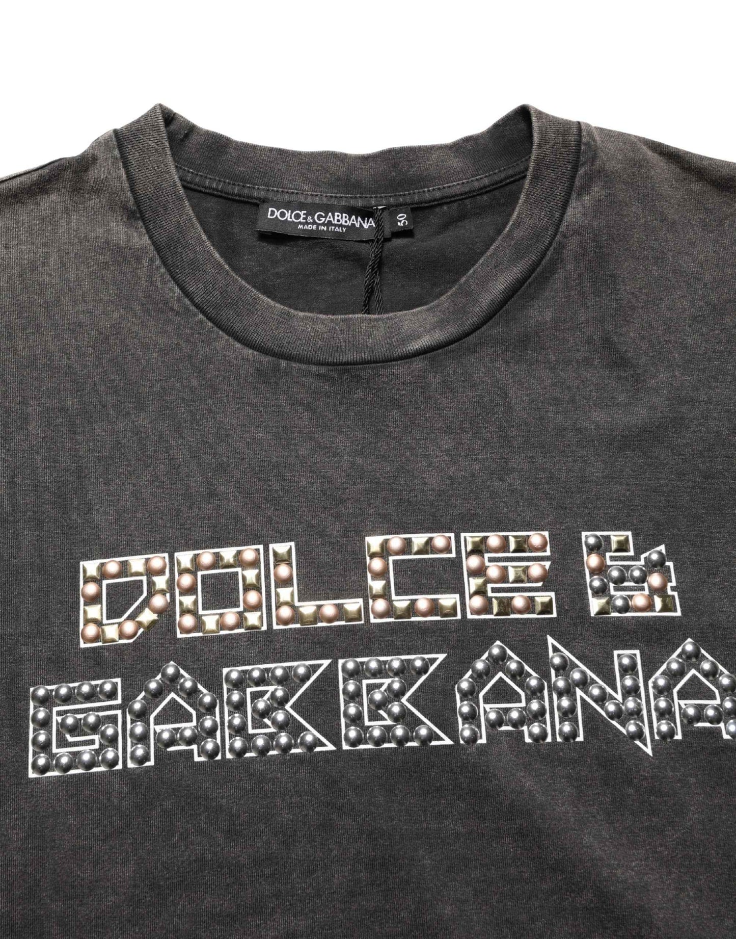 Gray Logo Embellished Men Crew Neck T-shirt