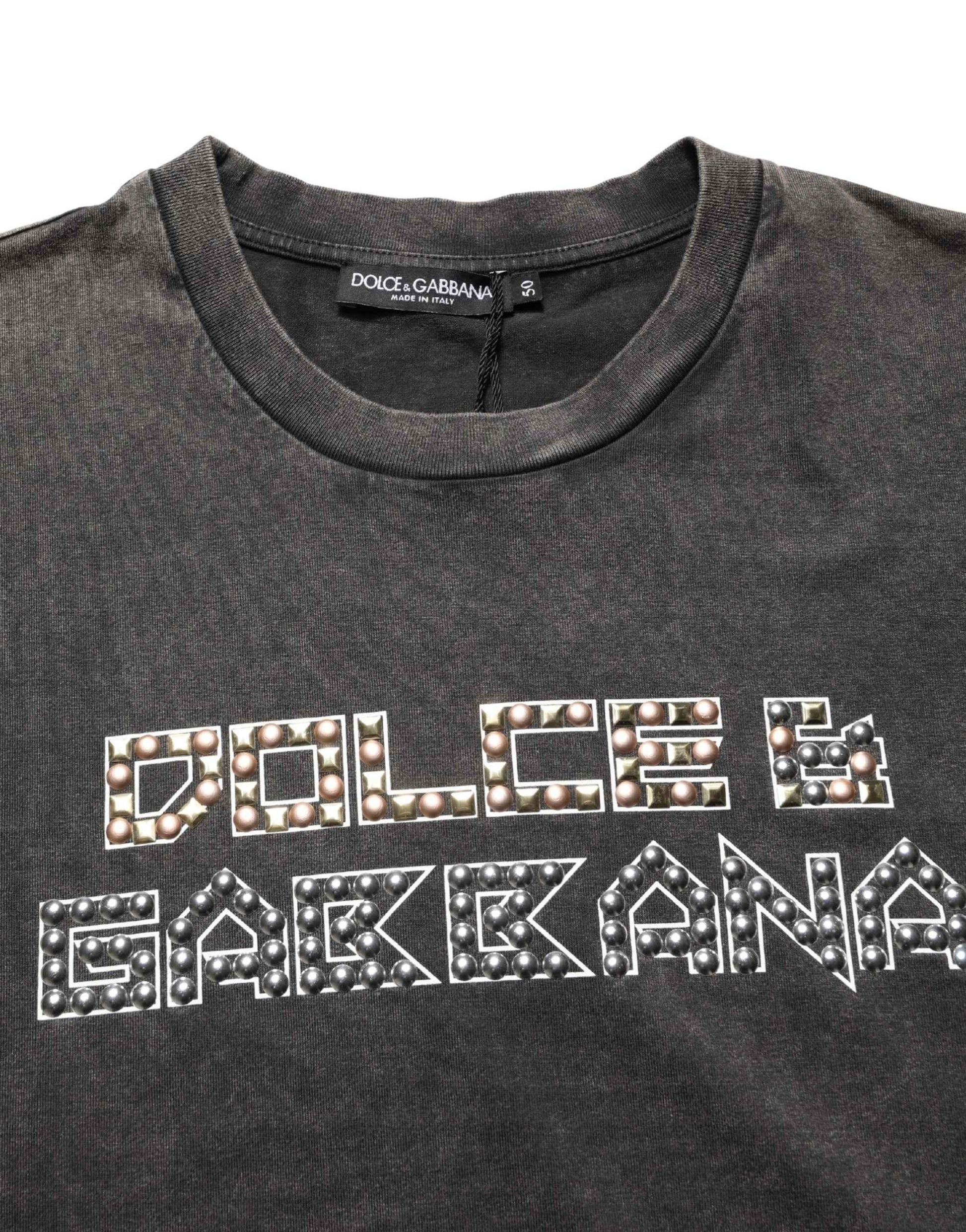 Gray Logo Embellished Men Crew Neck T-shirt