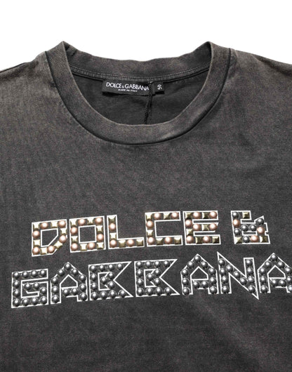 Gray Logo Embellished Men Crew Neck T-shirt