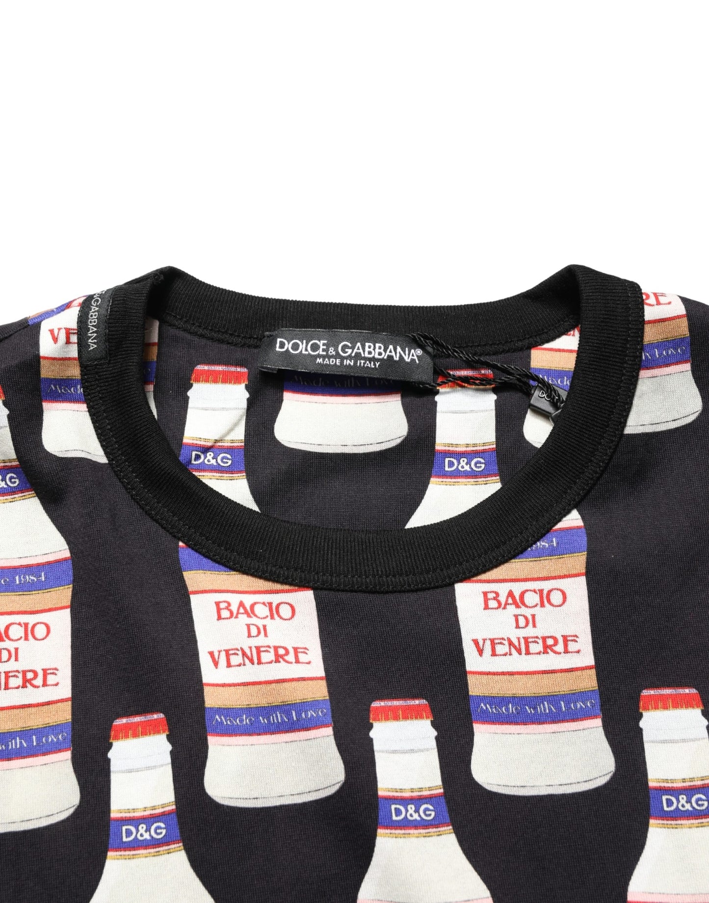 Black Bottle Print Cotton Crew Neck  T-shirt