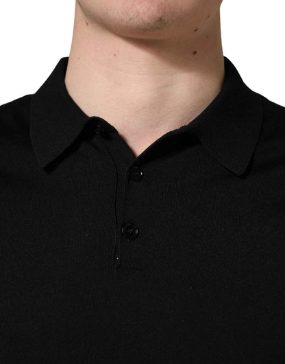 Black Wool Short Sleeves Men Polo  T-shirt