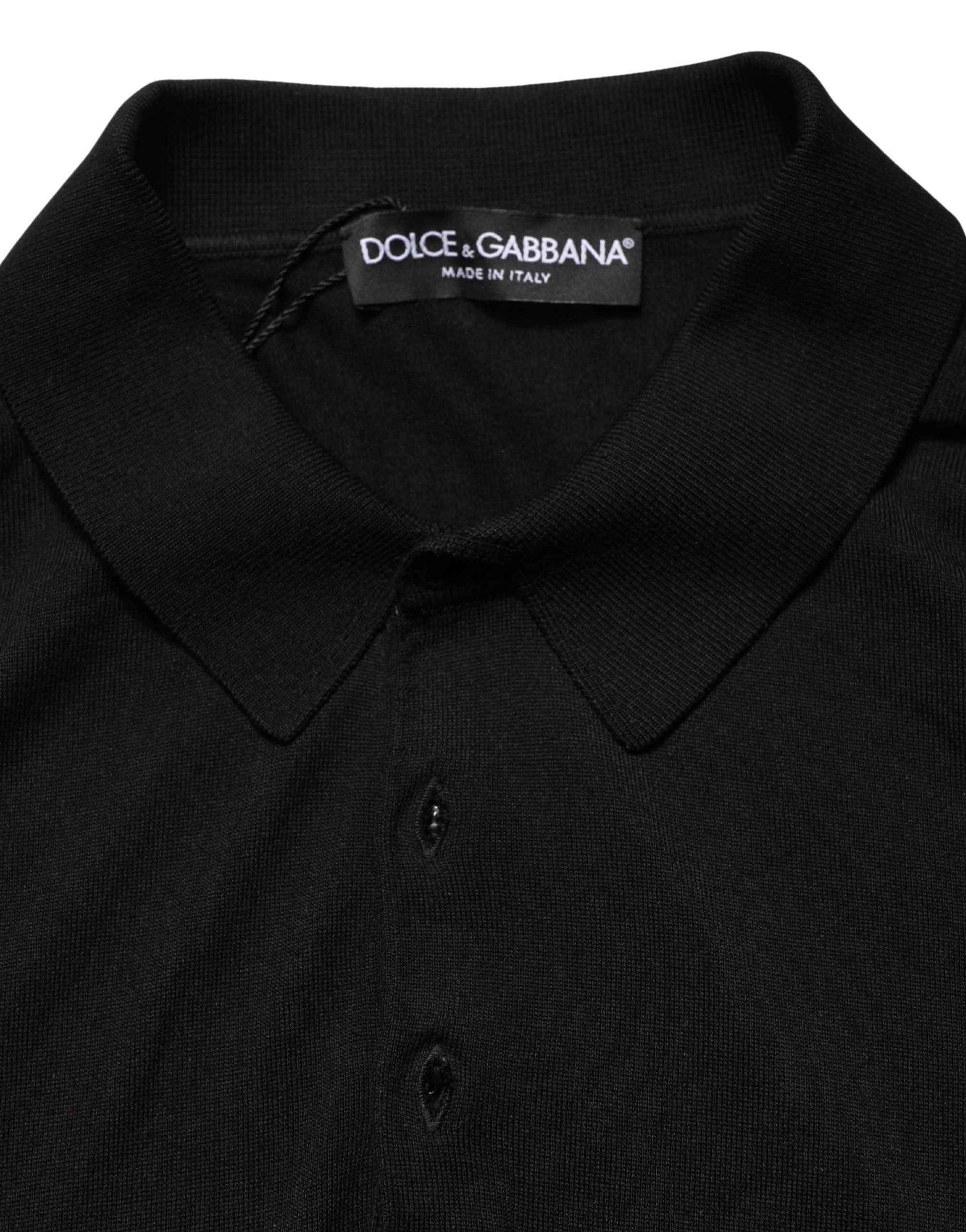 Black Wool Short Sleeves Men Polo  T-shirt
