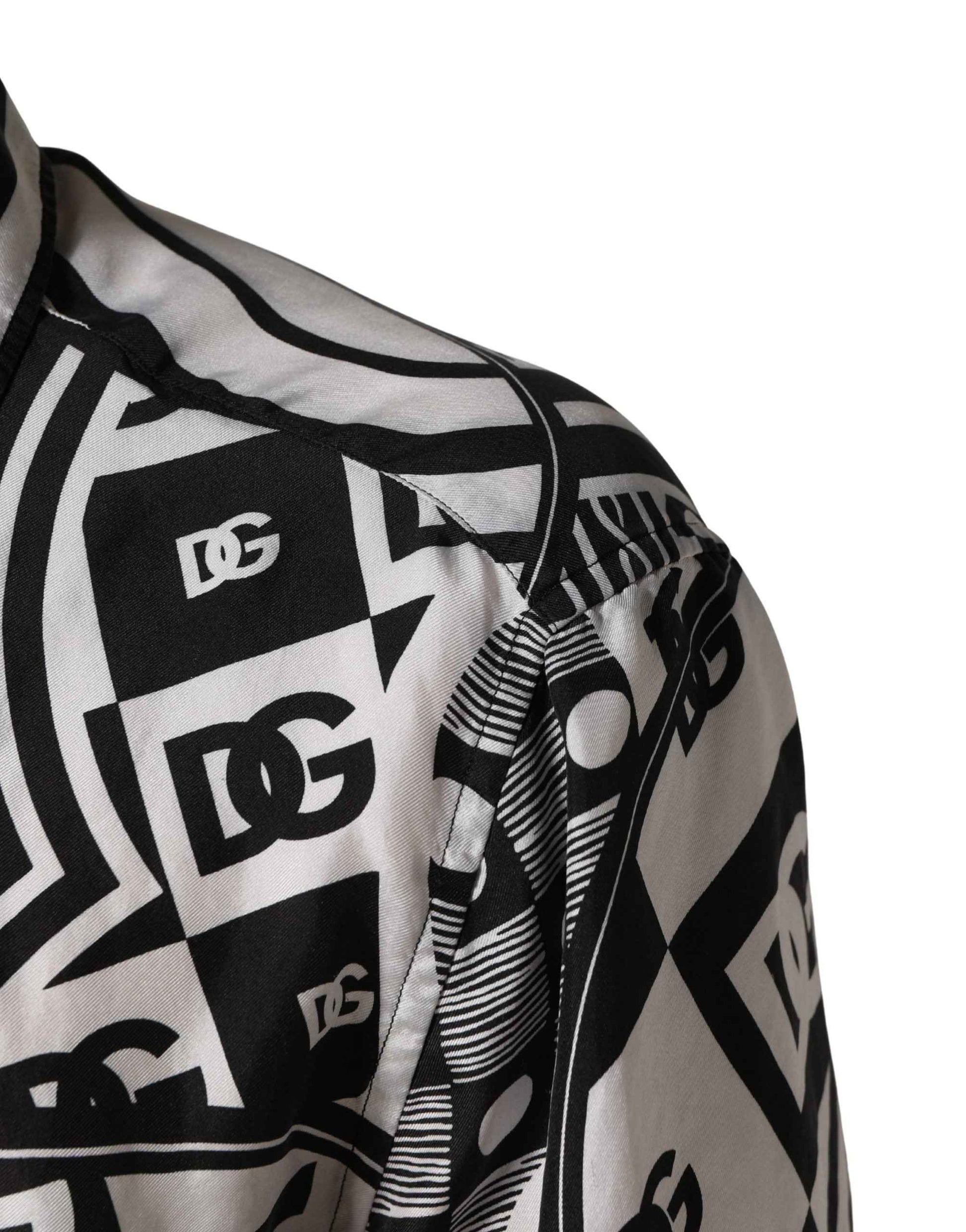 Black White Bandana Print Collared Shirt