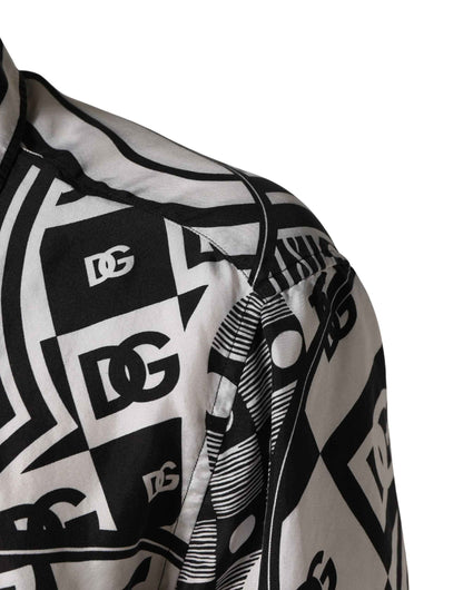 Black White Bandana Print Collared Shirt