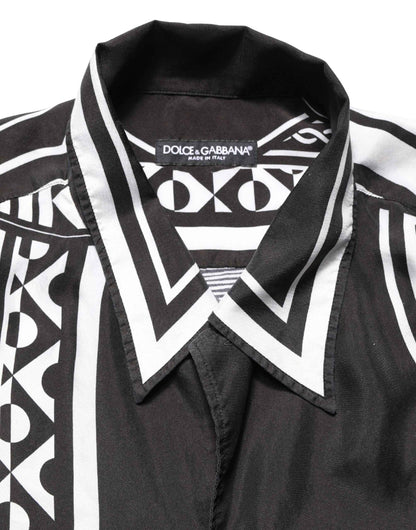 Black White Bandana Print Collared Shirt