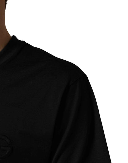 Black Cotton Short Sleeves Crew Neck  T-shirt