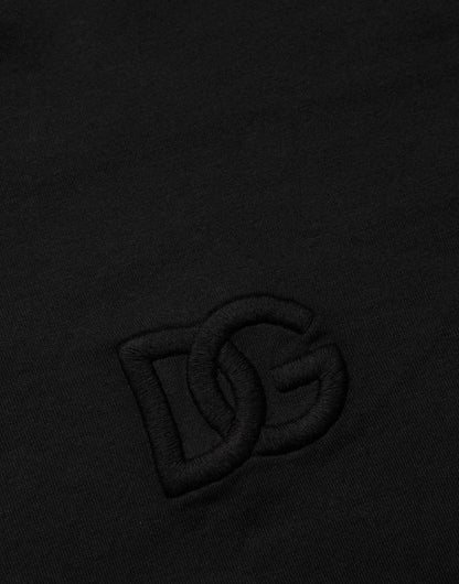 Black Cotton Short Sleeves Crew Neck  T-shirt