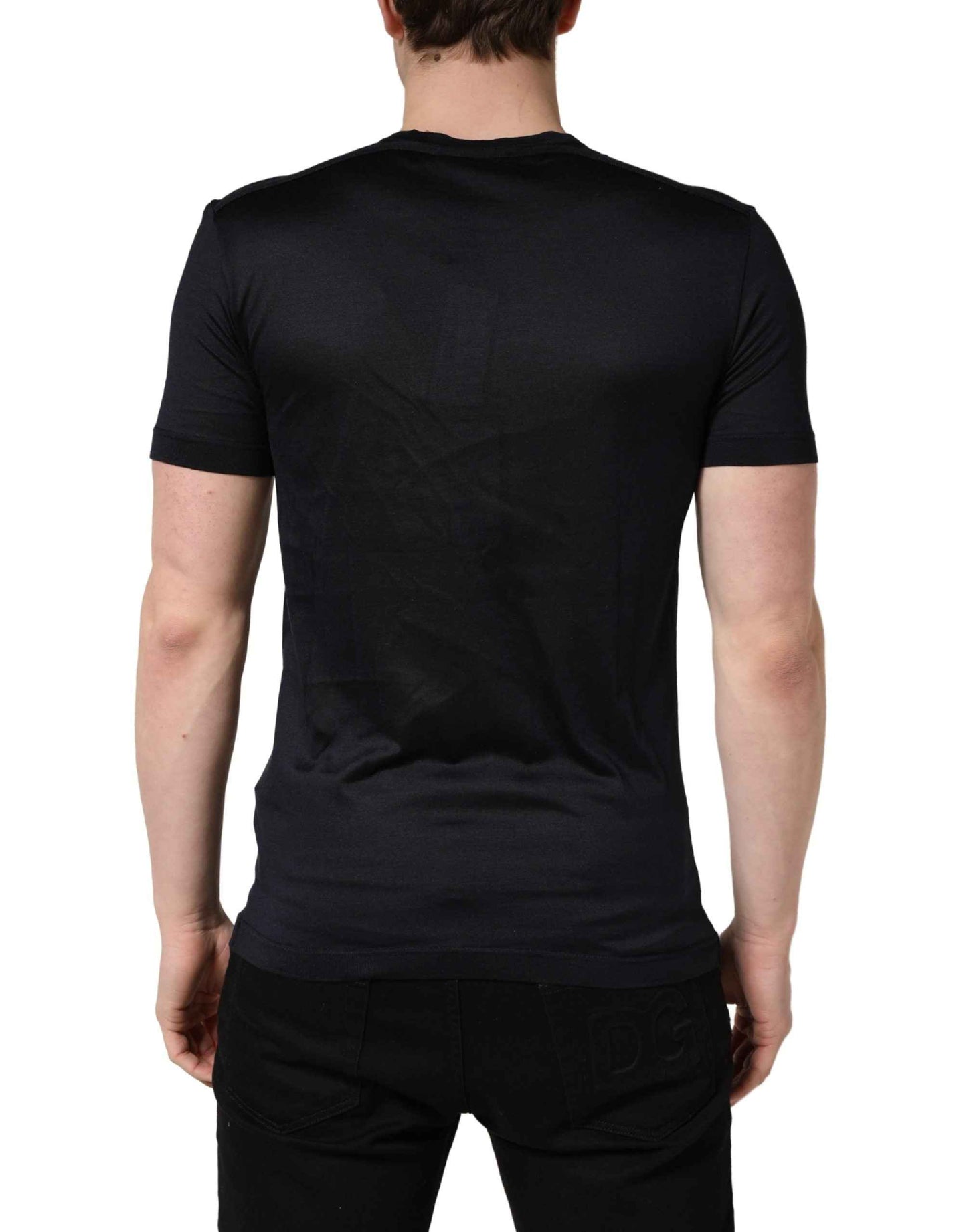 Dark Blue DG Logo Silk Men Crew Neck T-shirt